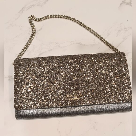 Kate Spade Gunmetal Gray Milou Laurel Way Glitter, RARE Wallet on a Chain - Picture 2 of 11